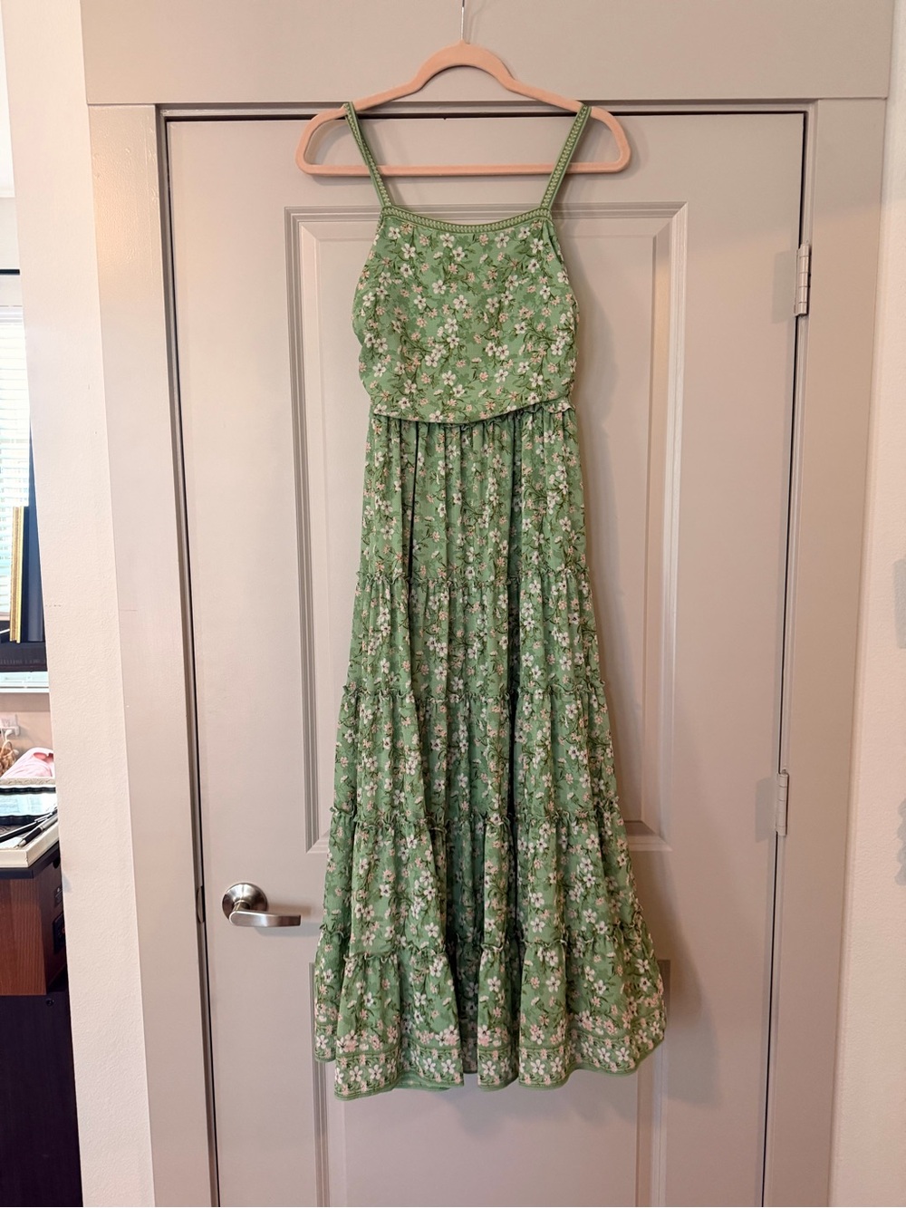 Max Studio Green Floral Tiered Maxi Dress with Spaghetti Straps